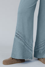 Dusk Blue Lace Crochet Patched Lace-up High Waist Wide Leg Pants