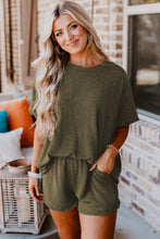 Jungle Green Ribbed Textured Knit Loose Fit Tee and Shorts Set