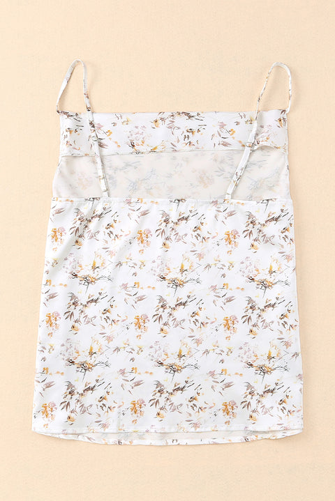 Beige Floral Print Drape Front Tank Top