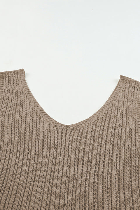 Hollowed Knit V Neck Tank Top