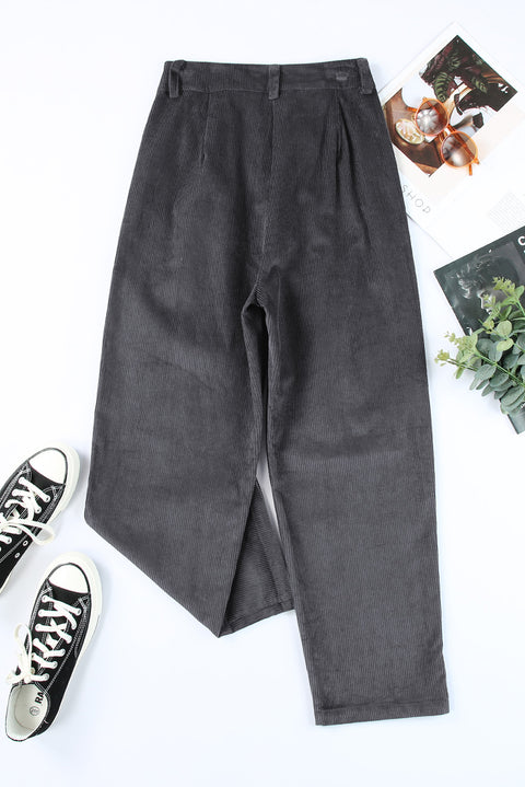 Black Corduroy High Waist Straight Leg Pants