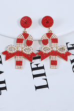 Racing Red Christmas Candy Cane Pearl Beaded Dangle Earrings