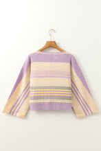 Purple Stripe Borderline Rib Knit Cuffed Dolman Sleeve Sweater