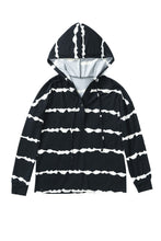 Striped Drawstring Button Long Sleeve Hoodie