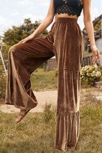 Chestnut Ruffle Hem Wide Leg Velvet Pants