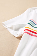 White Rainbow Stripe Print Contrast Crewneck T Shirt