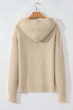 Beige Solid Color Drawstring Hooded Drop Shoulder Pullover Sweater