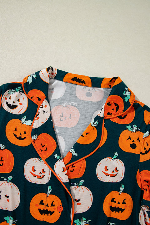 Orange Halloween Pattern Short Sleeve Shirt Pajama Set