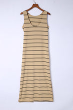 Stripe Print Open Back Sleeveless Maxi Dress with Slits