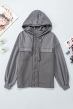 Green Flap Pocket Drawstring Hood Zip Up Jacket