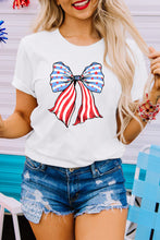 White Stripes and Stars Bowknot Print T Shirt