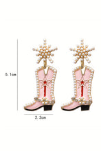 Strawberry Pink Pearl Decor Boots Shape Dangle Stud Earrings