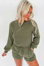 Pickle Green Corded Pullover Long Sleeve Drawstring Romper