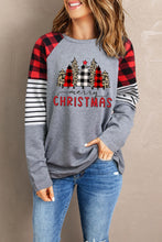 Buffalo Plaid & Stripe Splicing Long Sleeve Top