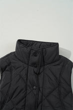 Black Quilted High Neck Button Up Pocket Vest Coat