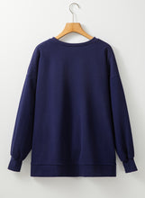 Navy Blue Solid Fleece Lined Drop Shoulder High Low Sweatshirt