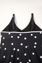 Black Polka Dot/Colorblock Trim V Neck Plus Size Swim Dress