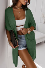 Khaki Dolman Half Sleeve Pocketed Long Cardigan