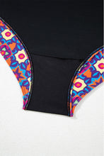 Black Drawstring Tied Front Flared Top Geometric Print Bottom Plus Size Tankinis