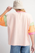 Pink Sequin Disco Ball Color Block Sleeve Graphic Tee