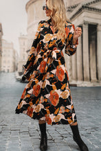 Multicolor Floral Print Waist Tie Pleated Midi Shirt Dress