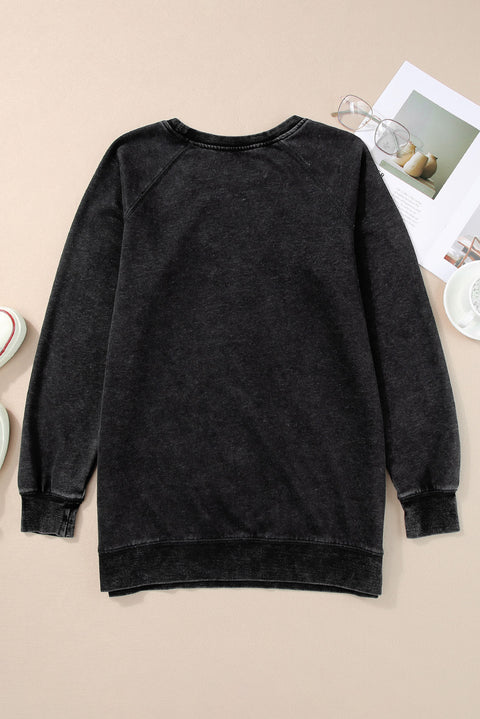 Black Mineral Wash Oversized Pullover Sweatshirt