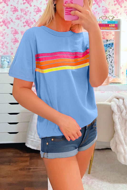 Beau Blue Striped Patch Front Casual Tee