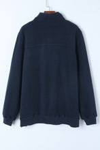 Blue Snap Buttons Pullover Plus Size Fleece Sweatshirt