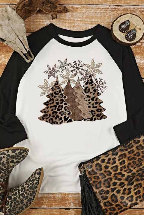 Christmas Tree Snowflakes Graphic Raglan Top