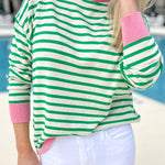 Bright Green Striped Contrast Edge Long Sleeve Top