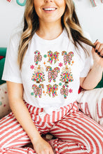 White Christmas Tree Bow Knot Print Round Neck T Shirt