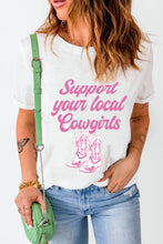 White Support Your Local Cowgirls Boots Print Crewneck Tee