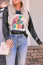 Black Bleached GIVE THANKS Leopard Pumpkin Printed Long Sleeve Top