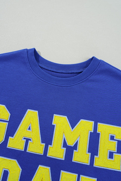 Dark Blue Game Day Crew Neck Graphic Pullover Sweatshirt