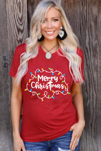 Red Merry Christmas Lights Print Crew Neck T Shirt