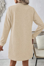 Apricot Solid Color Textured Long Sleeve Shift Dress