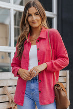 Pink Waffle Knit Button Up Casual Shirt