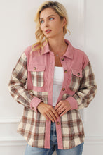 Plaid Corded Patchwork Flap Pocket Shacket