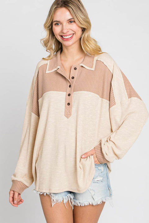 Apricot Oversized Knit Top With Waffle Contrast