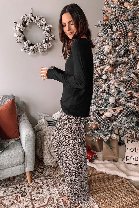 Leopard Christmas Print Two Piece Lounge Set