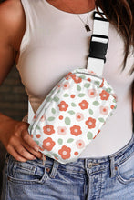 White Floral Print Buckle Wide Belt Zipper Crossbody Bag