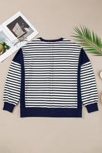 White Stripe Color Block Exposed Seam Loose Fit Sweatshirt