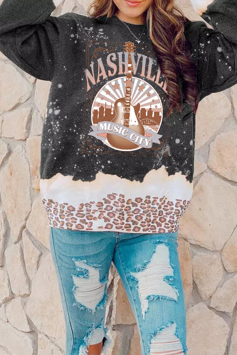 Snowy Christmas Graphic Leopard Bleached Sweatshirt