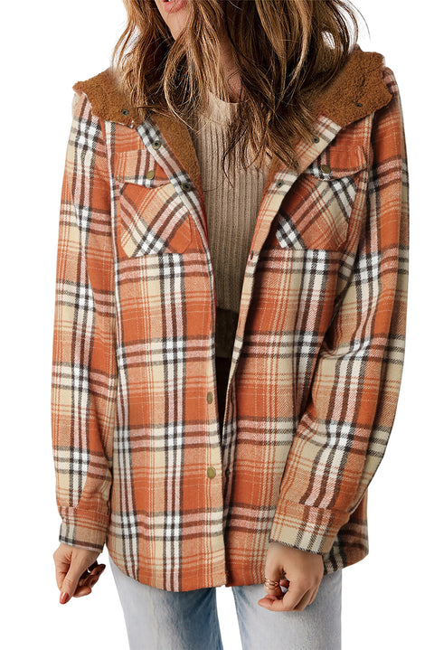 Blue Plaid Pattern Sherpa Lined Hooded Shacket