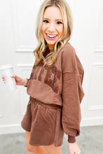 Straw Yellow Sequined COFFEE Loose Fit Sweatshirt and Shorts Set