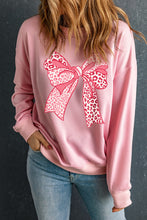 Pink Leopard Bowknot Printed Crewneck Pullover Sweatshirt