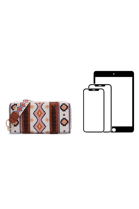 White Western Aztec Print PU Leather Wristlet Wallet