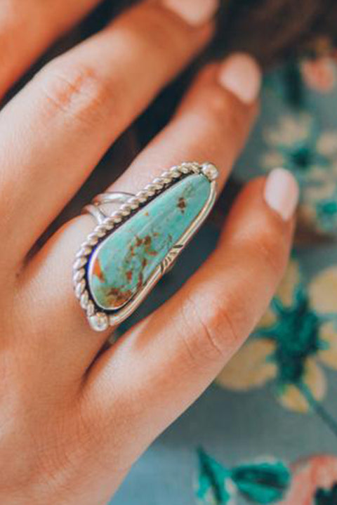 Light Blue Turquoise Decor Alloy Ring