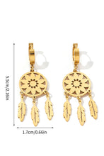 Gold Dream Catcher Feather Fringed Alloy Dangle Earrings