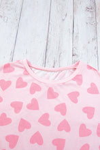 Pink Valentine Heart Shape Print Long Sleeve Top Shorts Lounge Set